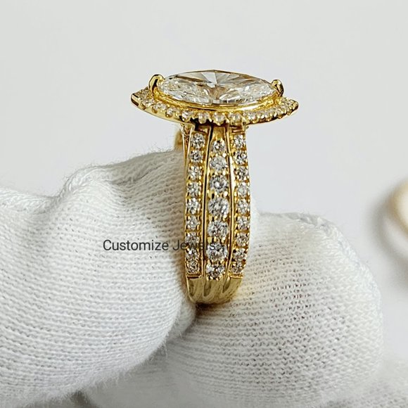 IGI 2.20CT Marquise Halo Lab Created Diamond Ring In 14k Gold,H-VS1 - Picture 5 of 9